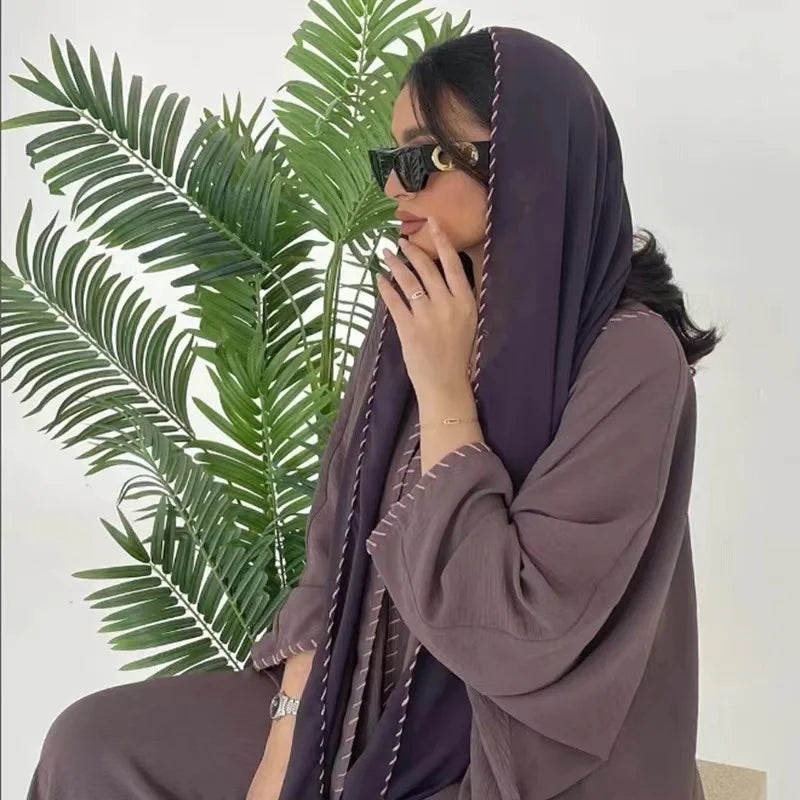 Mexizo Latest Eid Traditional Isamic Clothing Kimono Double Layer Wrinkle Abaya Manufacturer With Foulard Hijab