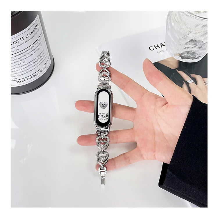 Metal Heart Chain Diamond Stainless Steel Watch Band Strap for Xiaomi Watch