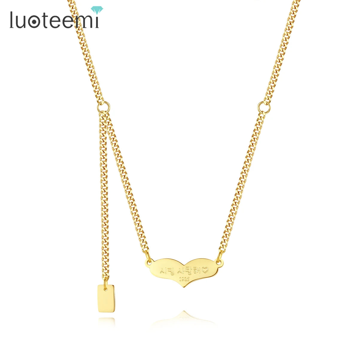 SP-LAM Cuban Link Heart Pendant Dainty Chain Choker Stainless Steel Gold Plated Simple Necklace