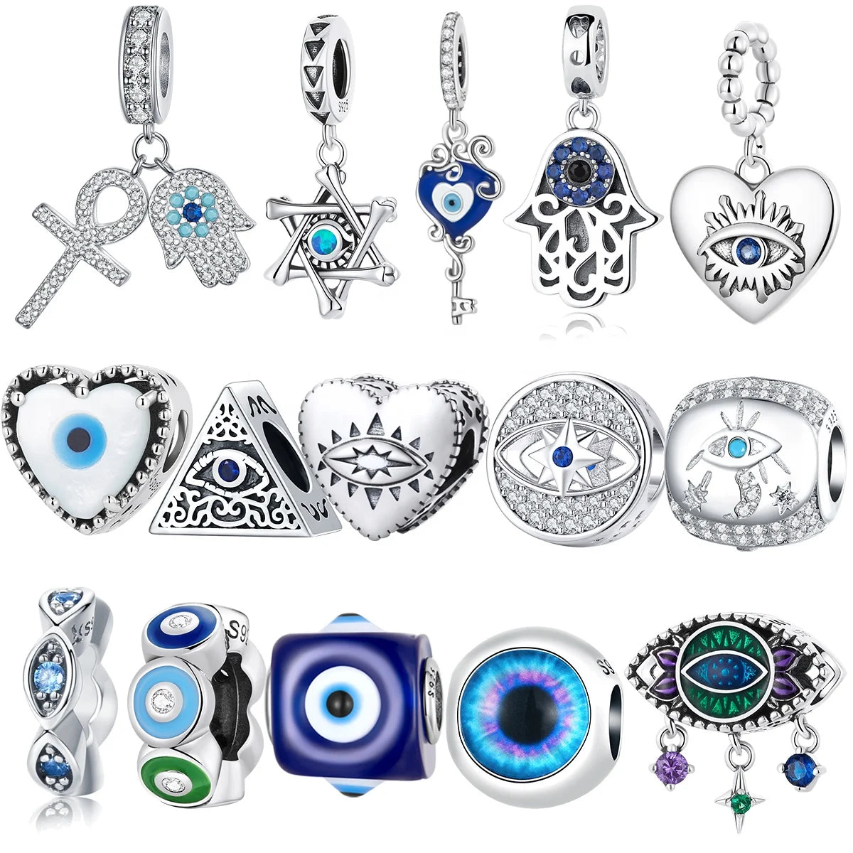 Fashion 925 Sterling Silver Creative Colorful Demon Eyes Charms Lucky Hand Beads Fit DIY Bracelet for Women Fine Jewelry Pend