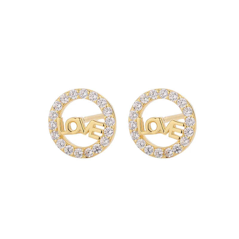 Fashionable Gold Plated 925 Sterling Silver Cute Letter Love Women's Stud Earrings for Anniversary Party Gift