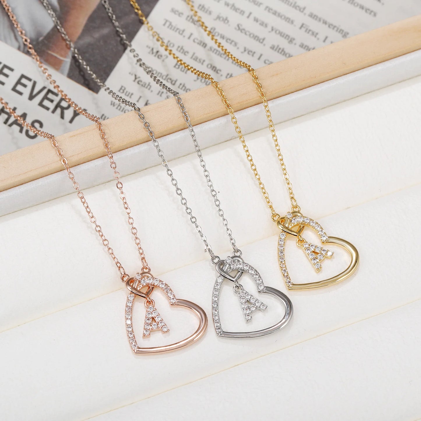 Hot Jewelry Zircon 24 Gold Plated Tinny Love Letter Necklace Heart Shaped Necklace Zircon Pendant Necklace for Women