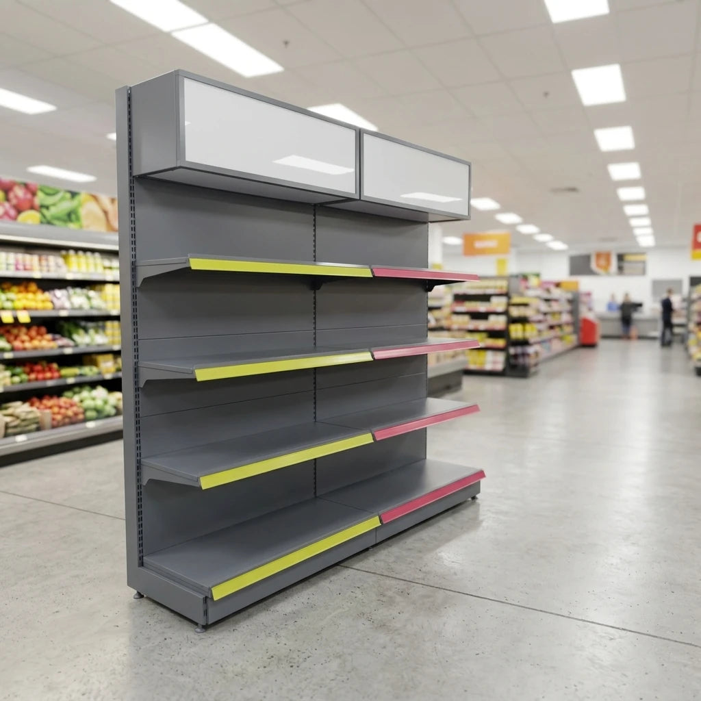 Single Sided Heavy Duty Solid Epoxy Powder Coated Corrosion Protection Supermarket Rack Shelves Metal Material Display Racks