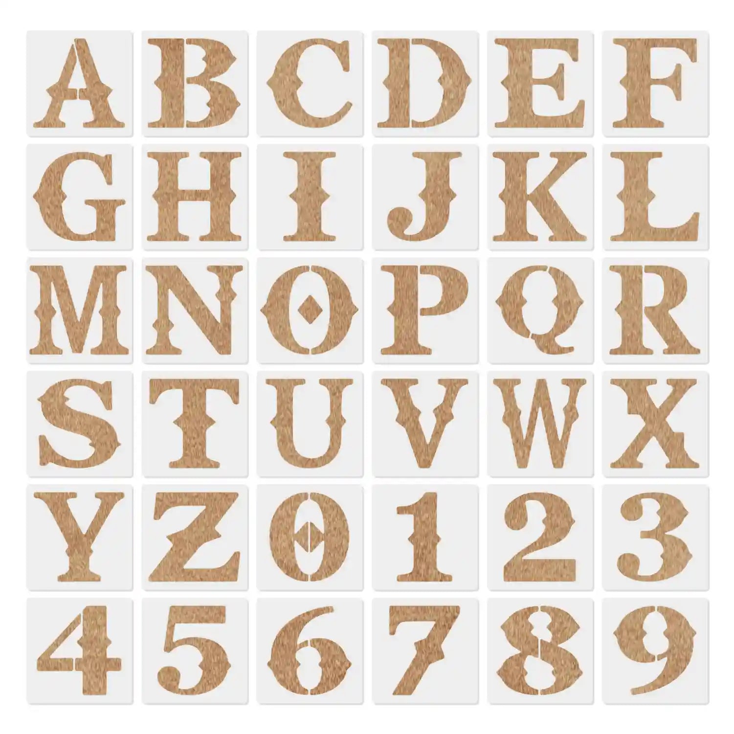 36pcs Alphabet  Letter Number Templates Reusable 6 Inch Letter Stencils for Painting on Wood