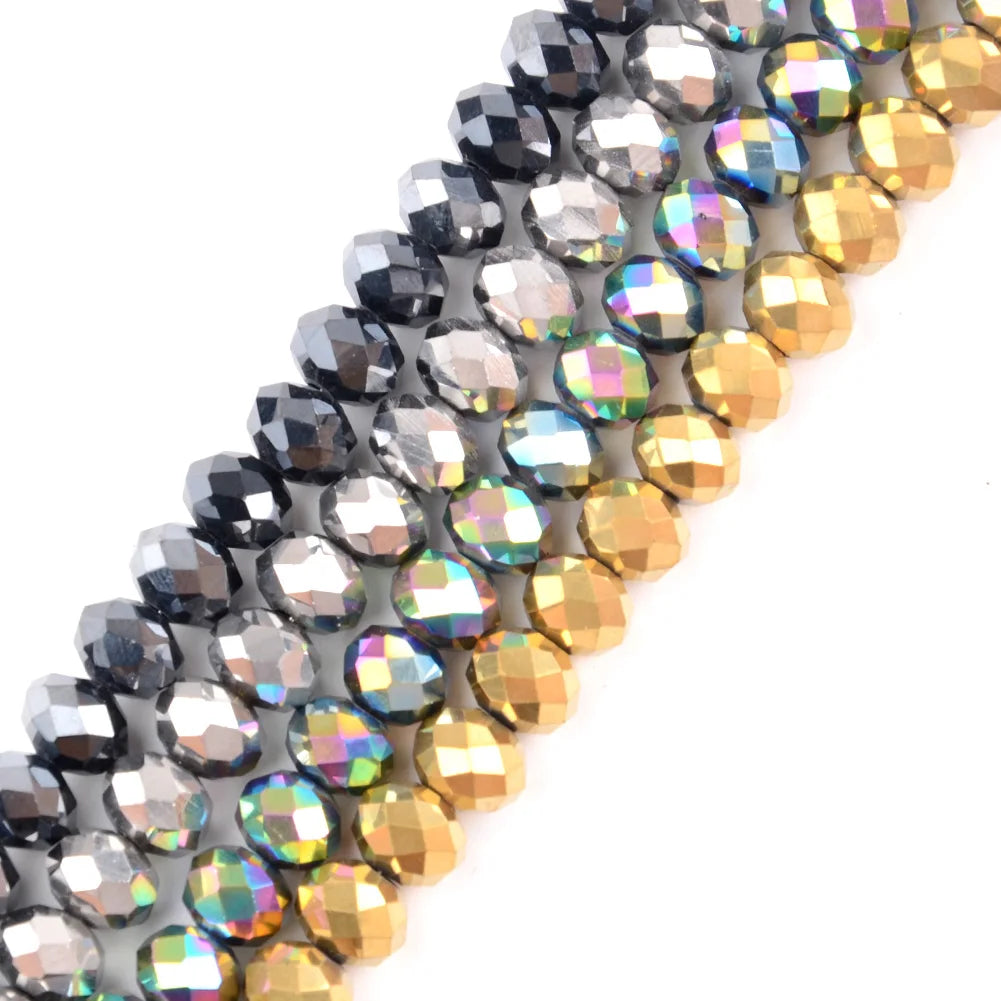 AsVrai U Faceted Electroplated AB  Crystal Glass Rondelle Beads Loose for Jewelry Making DIY Handmade Bracelet Necklace