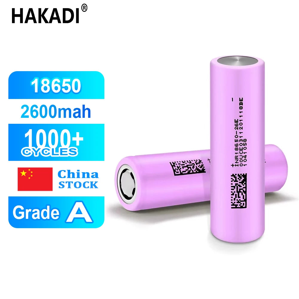 HAKADI 18650 3.7V-4.2V 2600mAh 5C High Energy Density Rechargeable Lithium-ion Battery with 1000 Cycles