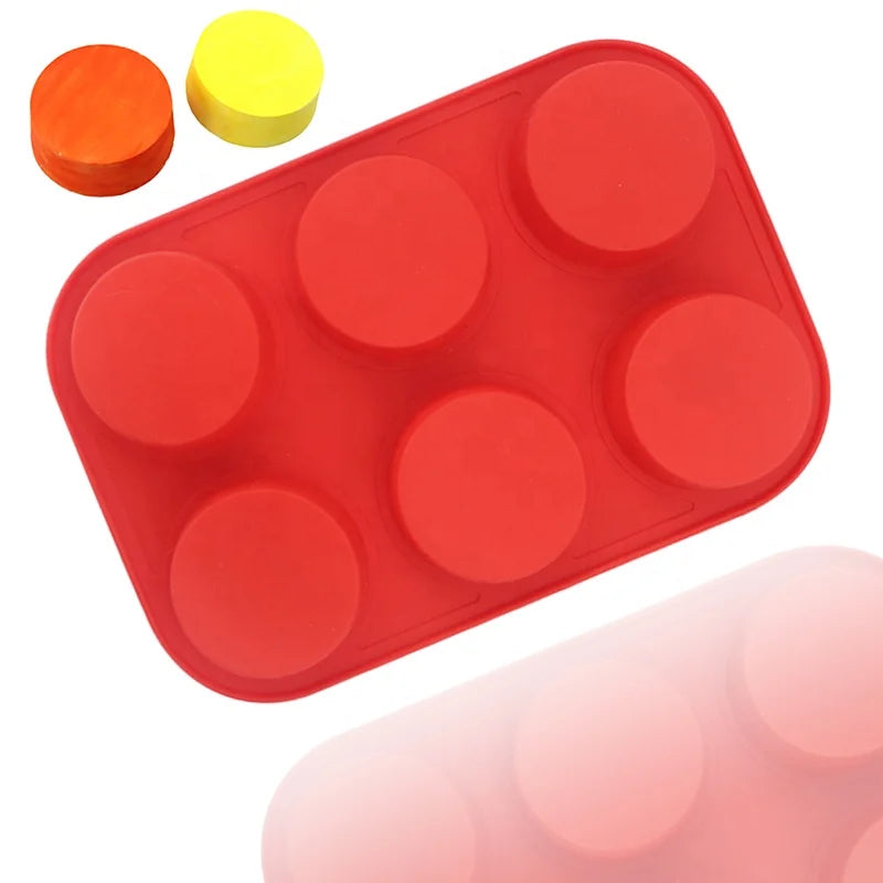 1179 Silicone  6 Hole Round Shape Cup Cake Mould Reused Home Diy Bake Tool Microwave Suitable Silicone Soap Candle Mold Bpa F