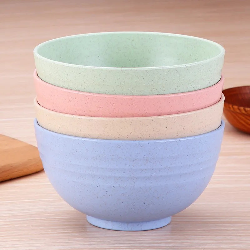 Cheap Reusable Kitchen Eco Friendly  Round Colorful Design Children Kid Cereal Dinner Soup Rice Wheat Straw Bowl