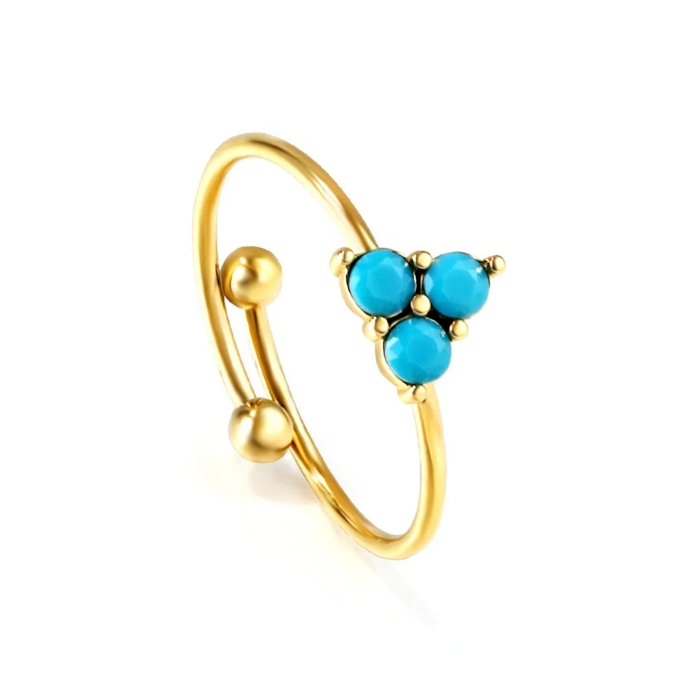 2024 New Ladies Vintage Marquise Cut Natural Stone Customized Wholesale Waterproof 24K Gold Plated Stainless Steel Open Ring