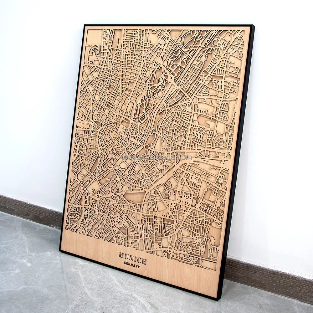 Factory Directly Custom Laser Cut 3D Wood Street City Maps Laser Engraved Wood City Street Maps
