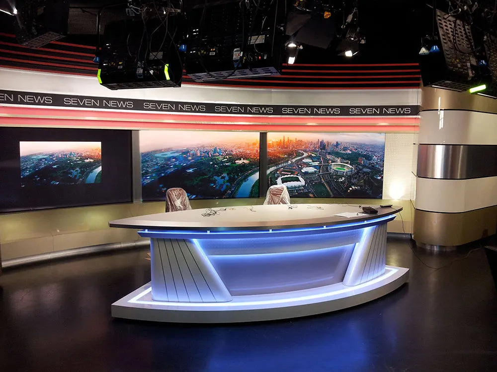 Modern LED TV News Desk Table with Solid Surface for Broadcasting Hotels Schools & Hospitals