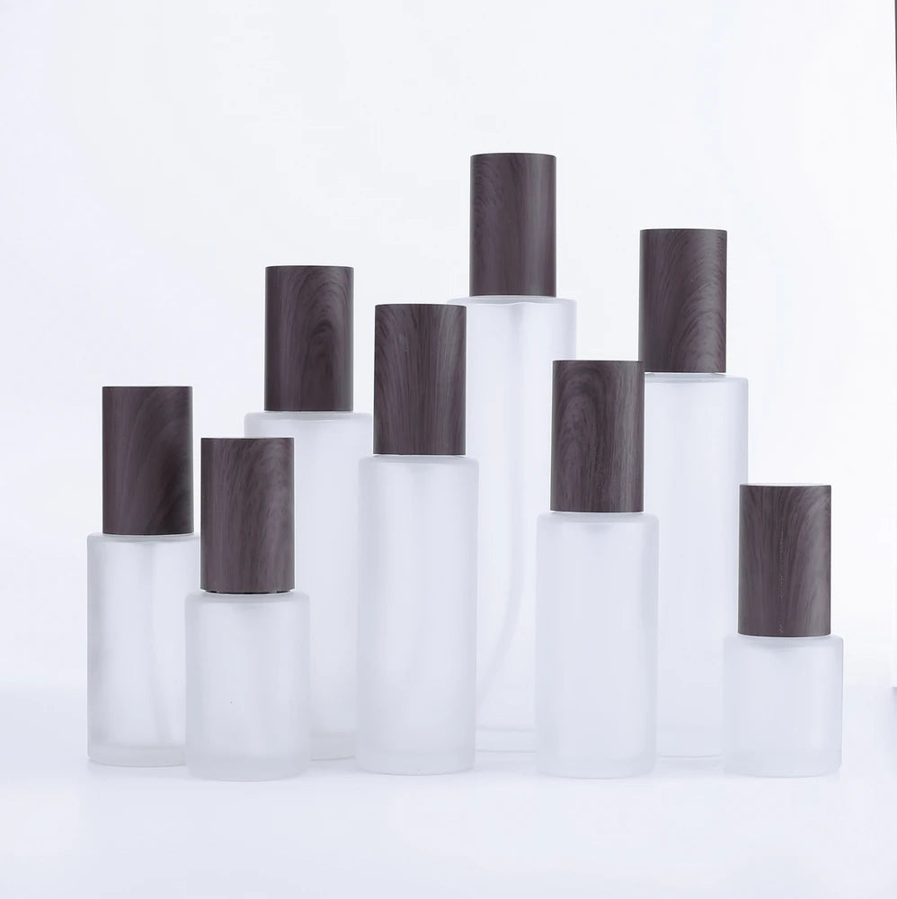 Skincare Cosmetic Packaging 30ml 60ml 120ml Round Frosted Glass Empty Pump Bottle for Serum Foundation Lotion