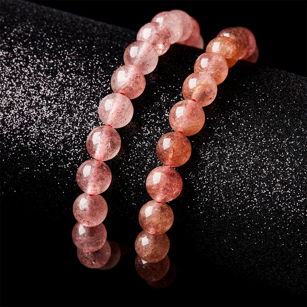 Fashion Reiki Healing Crystal Round Bead Strand Bangles 7A Quality Natural Strawberry Quartz Round Crystal Beaded Bracelets