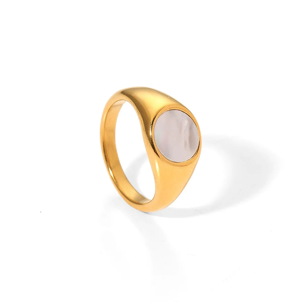 High-End 316L Titanium Steel 18K Gold Plated Shell Ring Trendy New Natural Stone Jewelry Stainless Steel Main Material
