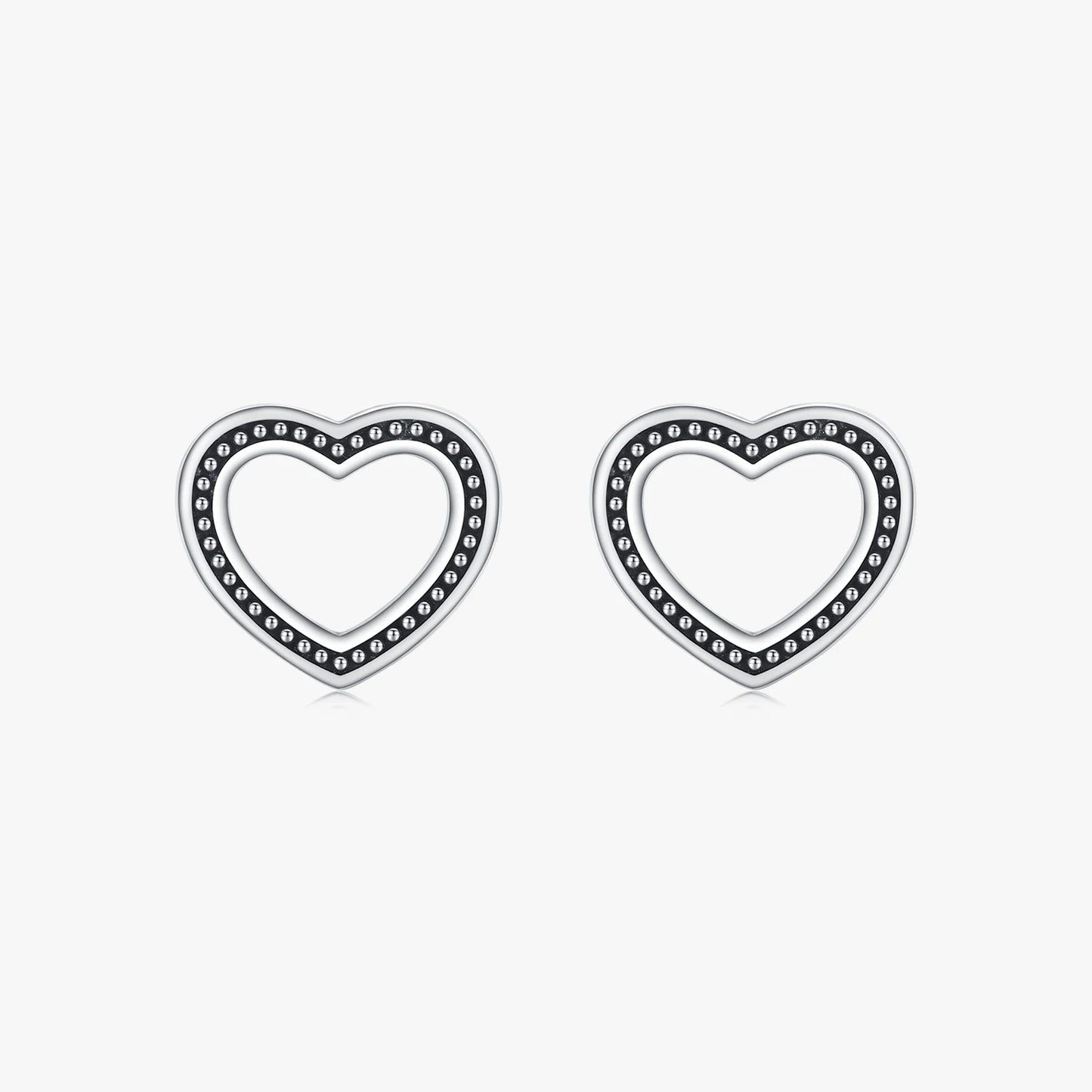 Genuine 925 Sterling Silver Heart Stud Earrings for Women Vintage Pattern Ear Studs Fine Jewelry Accessories Gift