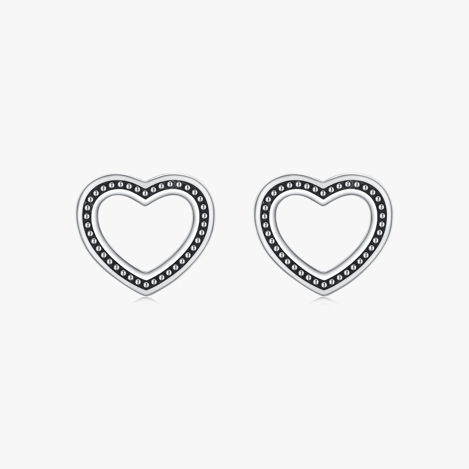 Genuine 925 Sterling Silver Heart Stud Earrings for Women Vintage Pattern Ear Studs Fine Jewelry Accessories Gift
