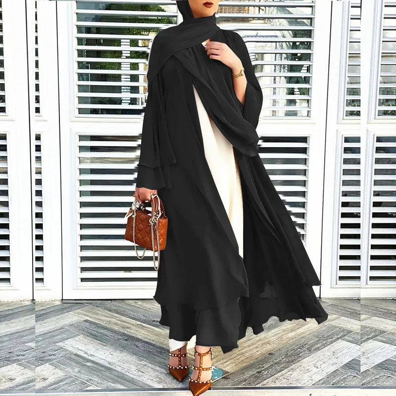 2023 Open Abayas Soft Elegant for Women Dubai Muslim Fashion Hijab Dress Large Women's Gown Solid Color Islamic Clothing