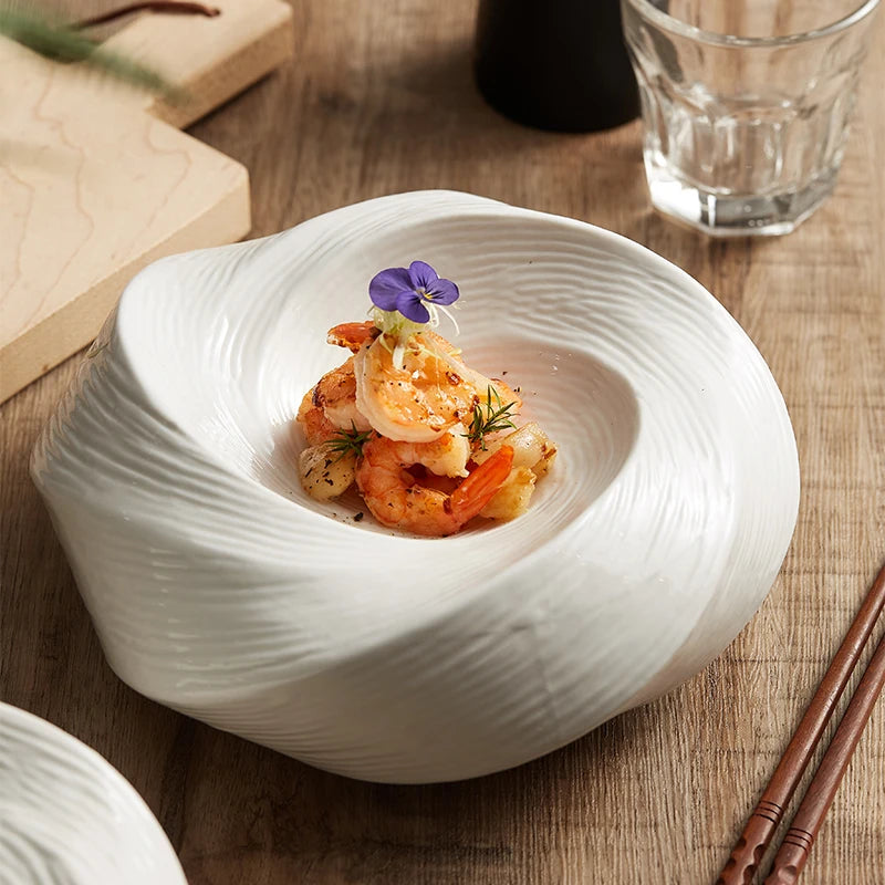 White Ceramic Dinner Plate Soup Pasta Spaghetti Sweet Dessert Fruit Cold Dish Kitchen Restaurant Serving Plate Hotel Dinnerwa