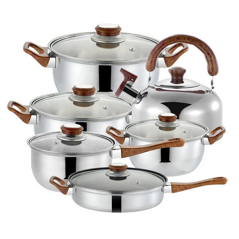 Factory Wholesale Multi-purpose Stainless Steel Pot Kettle Soup Milk Pot Frying Pan 12-piece Family Utility Pot Set