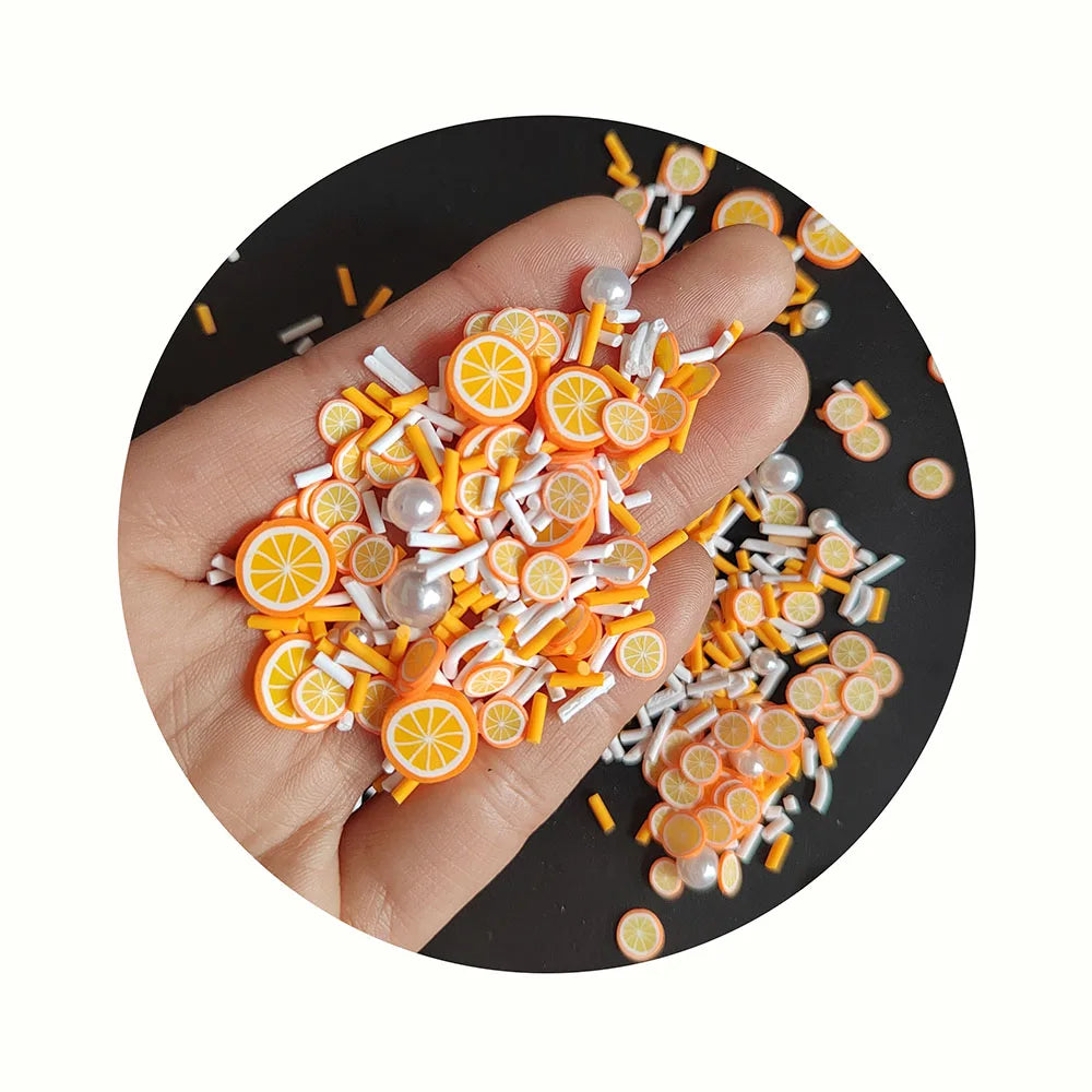 Orange Slice Pearls Sprinkles Mix Polymer Clay for DIY Slime