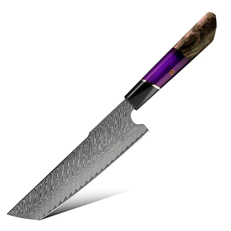 7 Inch Professional 67 Layers Japanese Damascus Cutting Chef Nakiri Kitchen Knife with G10 and Resin and Solidified Wood Hand