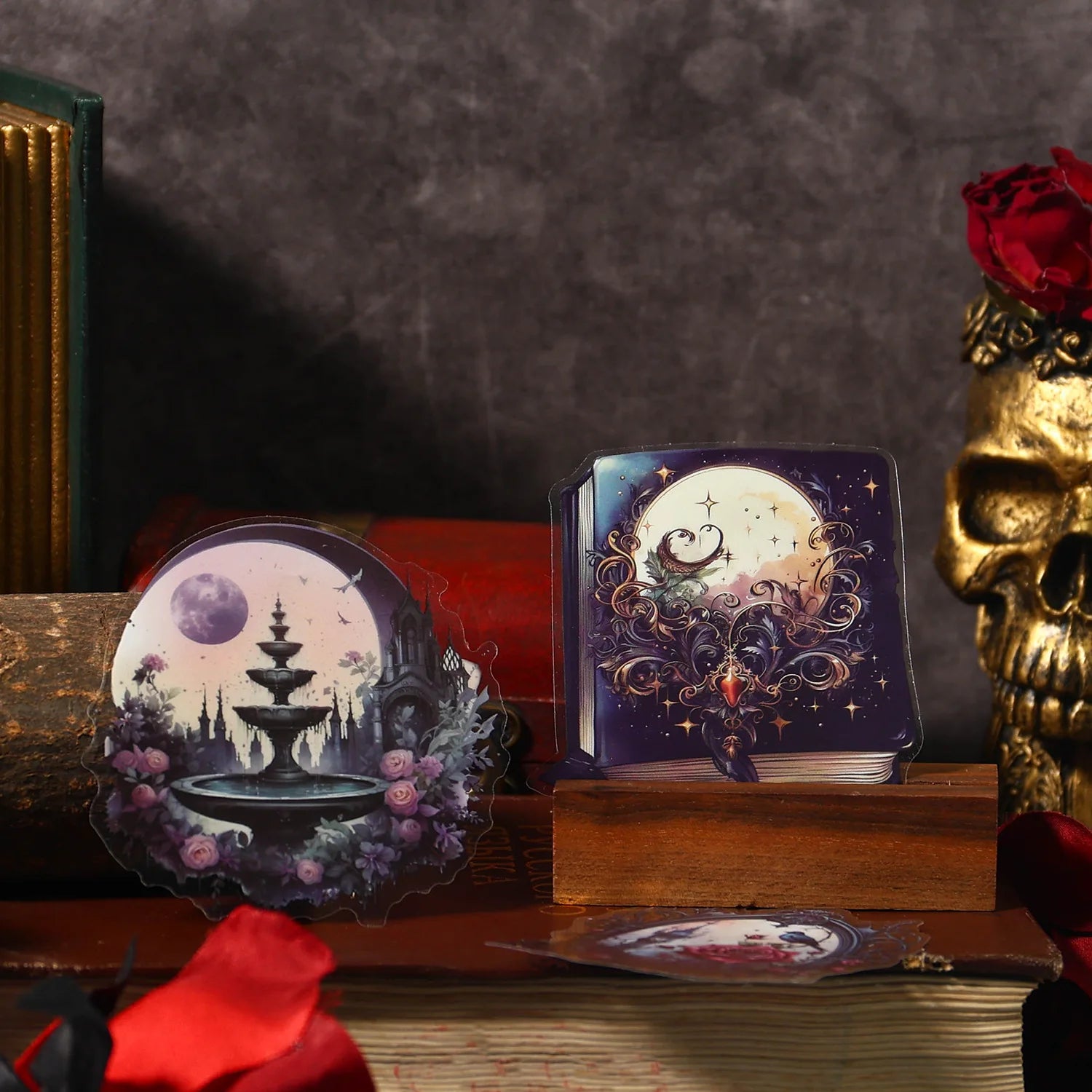 20pcs/pack PET Stickers Dark Shadow Series Dark Gothic Style Retro Handbook Handbook Flower Collage Stickers