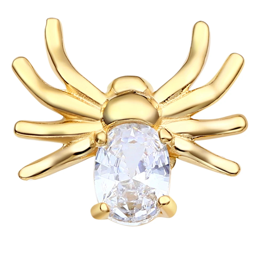 Eternal Metal 14K Solid Gold Oval Shaped CZ Opal Paved Spider Ear Nose Piercing Navel Lip Jewelry Internally Threaded Ends To