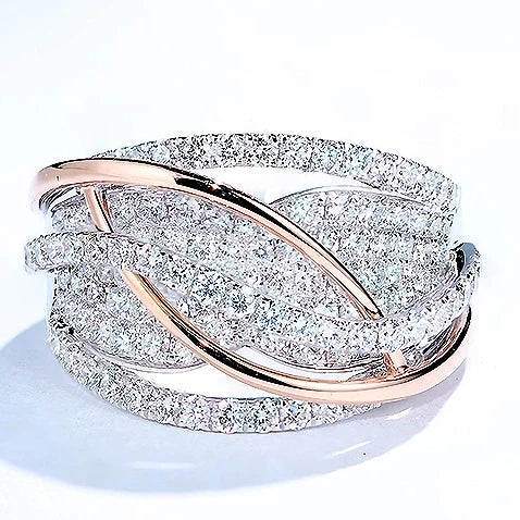 CAOSHI Temperament Rose Gold Color/Silver Color Two Tone Women Rings Full Paved Sparkling CZ Stone  Wedding Bands Jewelry Rin