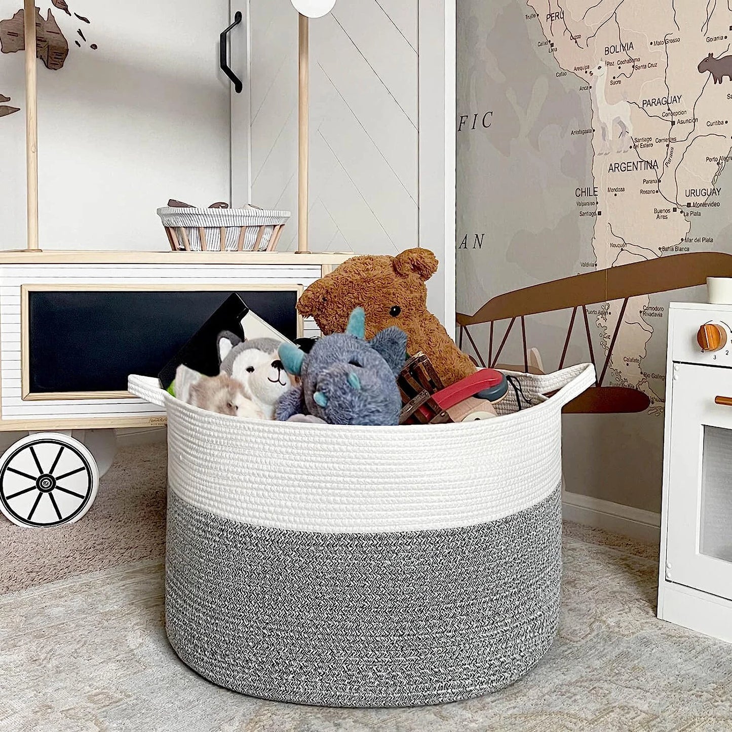 Hot Selling Cotton Rope Woven Storage Basket Foldable Woven Laundry  Hampers Large Baskets With Durable Handles