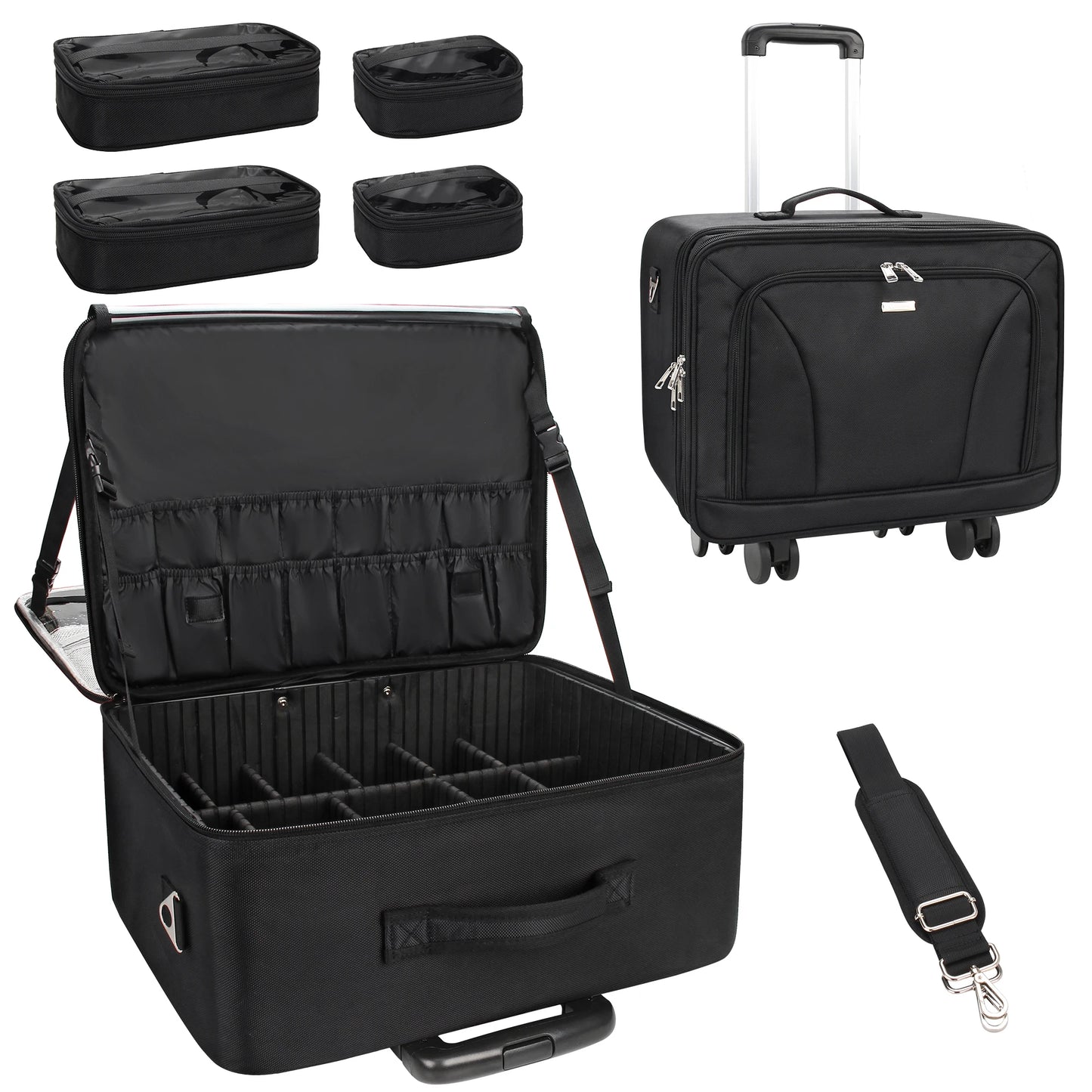 For Relavel Extra Large Fashionable Rolling Trolley Case with 4 Clear Portable Makeup Train Cosmetic Travel Organizer Zipper
