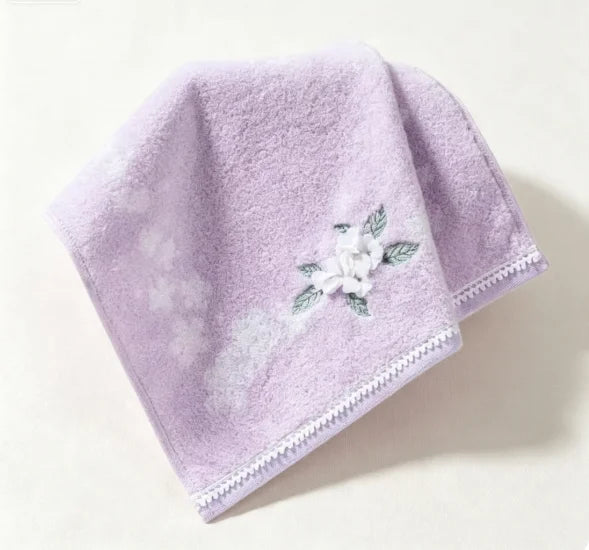 3D Flower Embroidered Towel Combed Cotton Water Absorbing Quick Drying No Shedding Hair Bathroom Gift 35*72cm Customizable