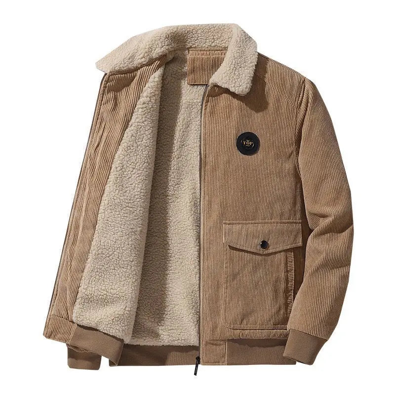 M-5XL Winter New Style Men's Solid Collar Corduroy Work Jacket Large Fashion Casual Cardigan Men's Coat