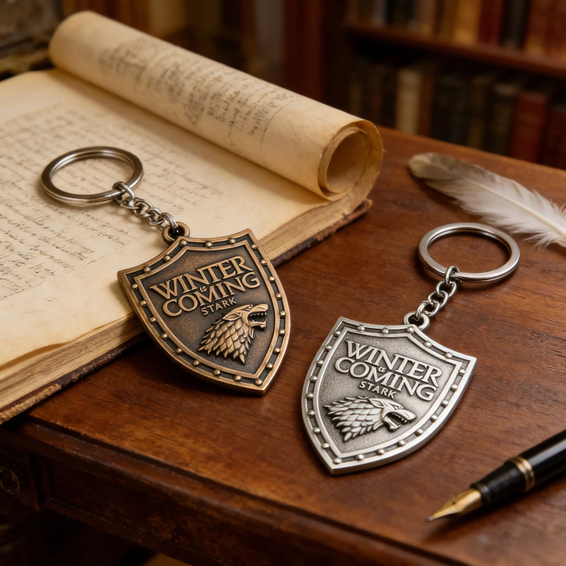 Movie Same Style Thrones Keychain GTR03 Stark Wolf Head Badge Pendant Ice and Fire Collectible Key Chains Keyring