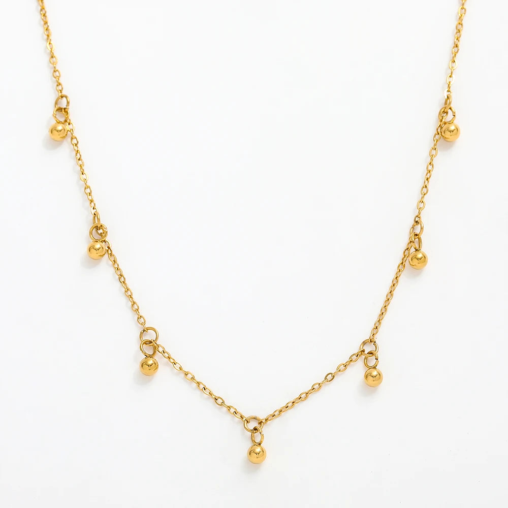 Fenny 18K PVD Plated Simple Fine a String of Small Beads Pendant Necklace for Women Stainless Steel Jewelry Wholesale