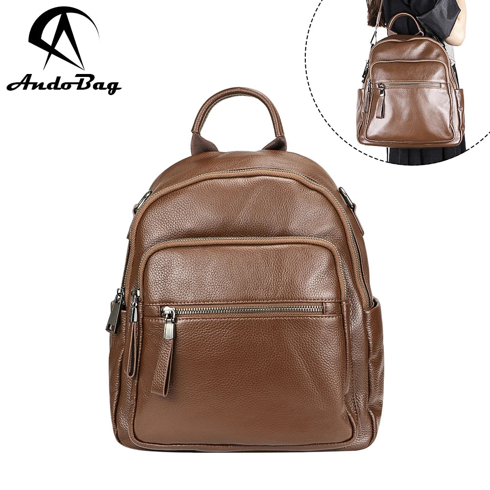 AndoBag Genuine Leather Women's Backpacks Large Capacity Shoulder Bag Fashion Daypack Purse for Daily Use 1585
