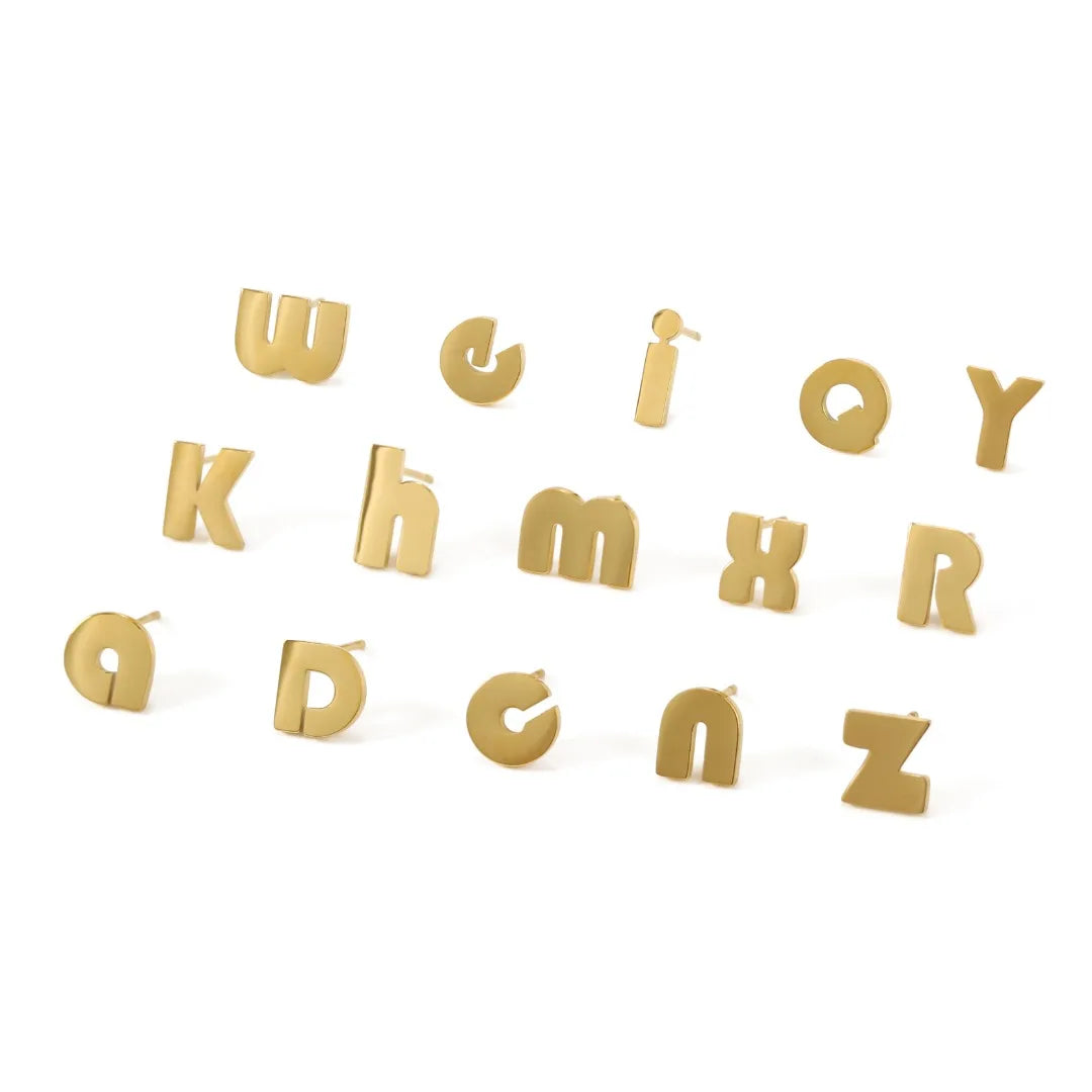 Wholesale Cheap Dainty Simple Waterproof Jewelry Stainless Steel 18k Gold Plated Initial Letter Stud Earrings for Women