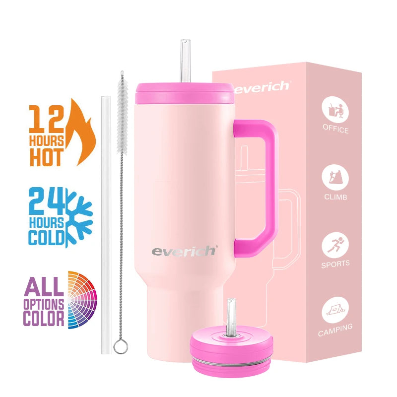 40oz Tumbler with Handle and Straw Double Wall Travel Coffee Mug Insulated Vacuum 100% Leakproof Cup Holder Friendly Base