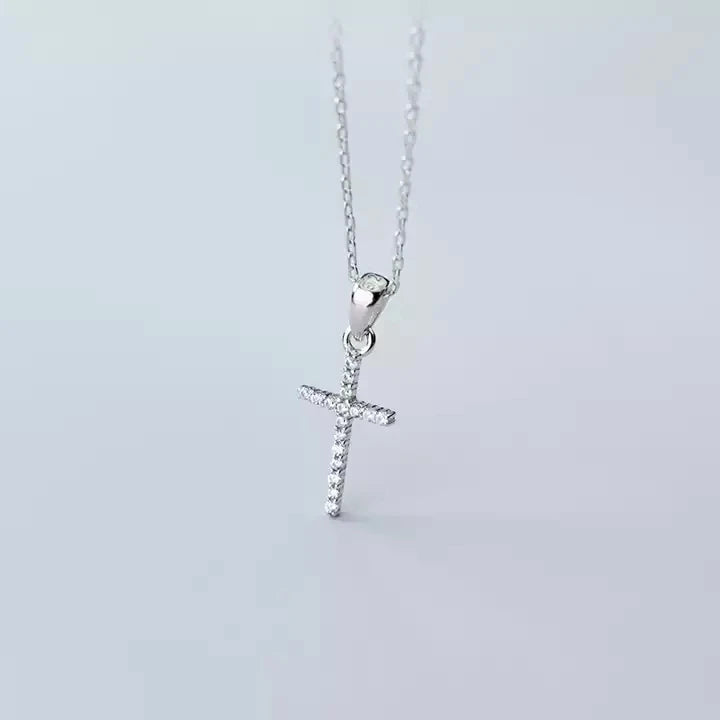 925 Sterling Silver Shiny Cubic Zirconia Cross Shape Pendant Statement Link Chain CZ Necklaces for Women