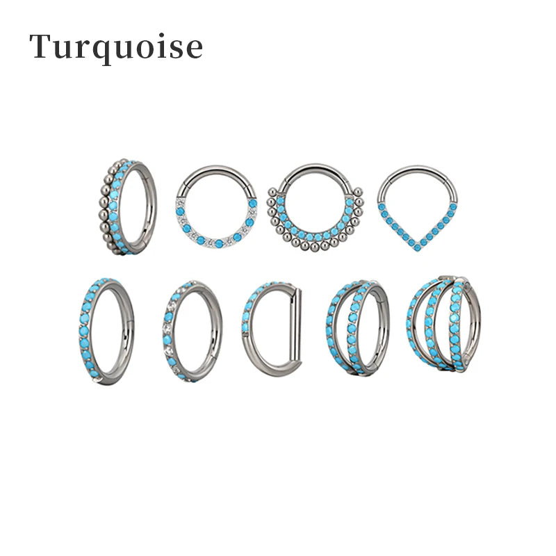 Hot Selling Nose Hinged Segment Hoop Turquoise Earring Jewelry Titanium Fashion Jewelry Nose Rings Piercing Body Jewelry