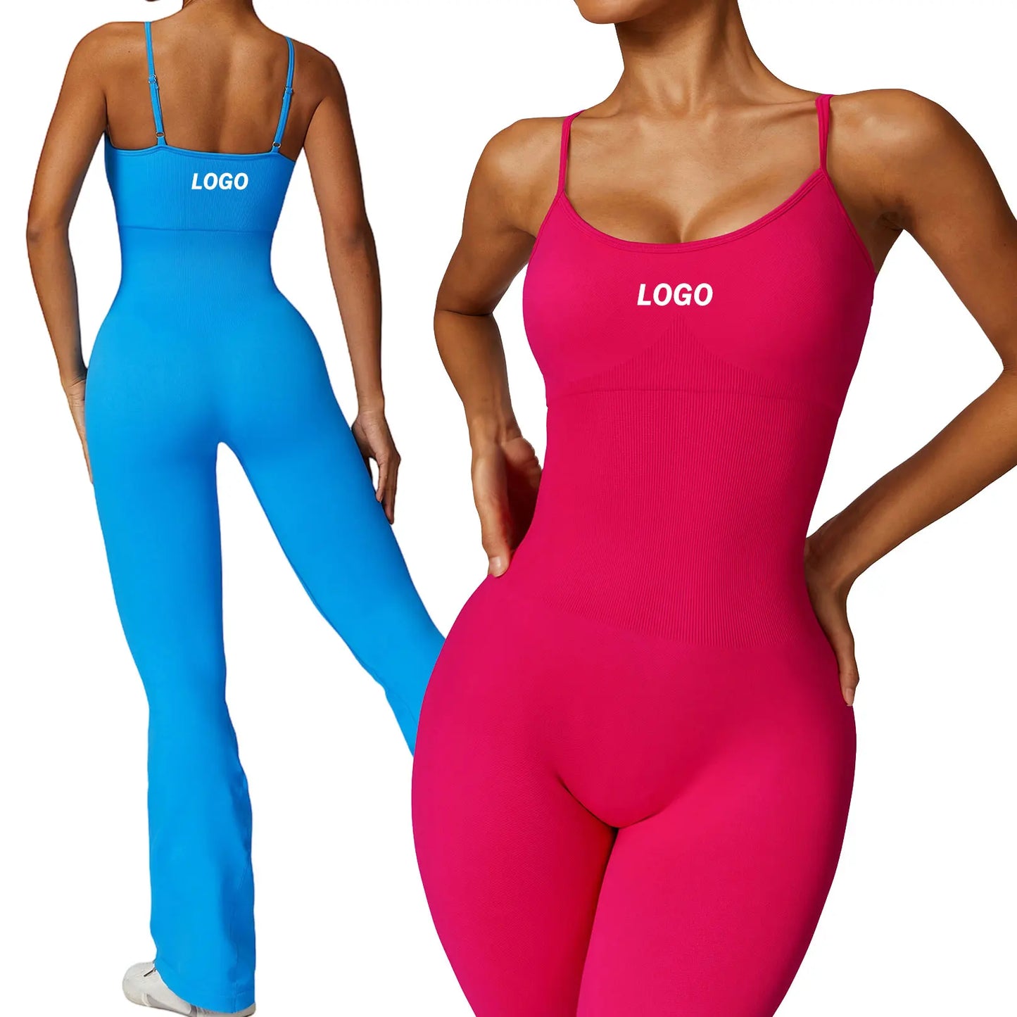 New Arrival Seamless Full Length Wide Lege Yoga Flared Jumpsuit One Piece Gym Bodysuit Quick Dry Breathable Workout Jumpsuit
