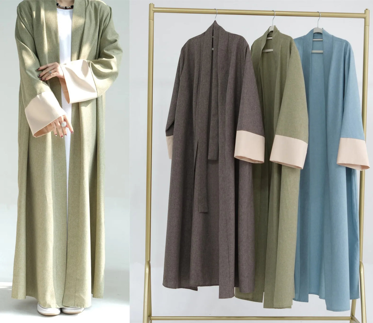 Lanna 2024 Dubai Turkey Loose Style Dress Long Elegant Cardigan Robe Muslim Women Open Abaya Kaftan Polyester 3 Colors