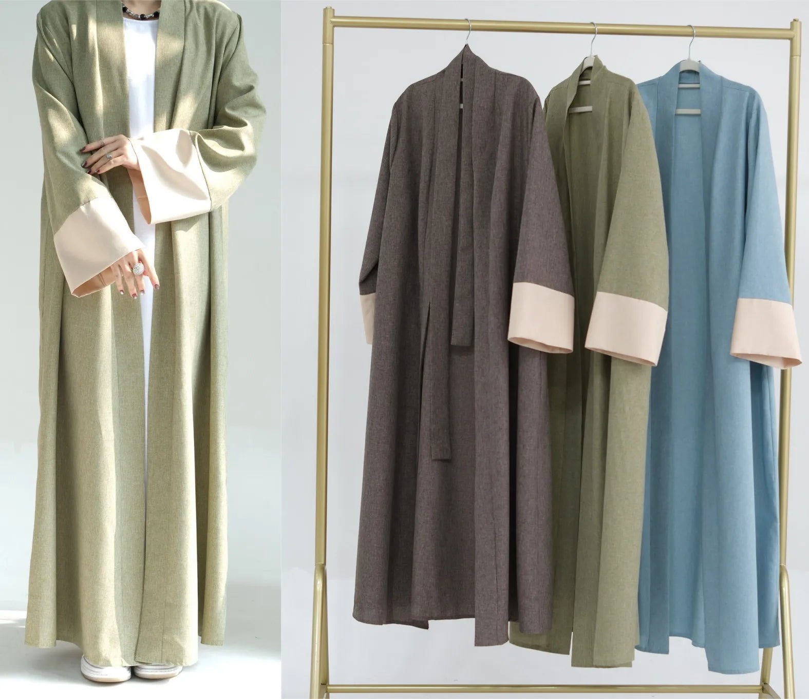 Lanna 2024 Dubai Turkey Loose Style Dress Long Elegant Cardigan Robe Muslim Women Open Abaya Kaftan Polyester 3 Colors