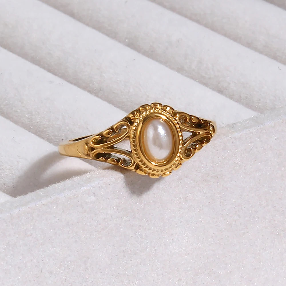 Dreamshow Fashion Jewelry Fresh Water Pearl Ring Unique Gold Ring With Freshwater Pearl Daily Jewelry Floral Pattern Pearl Ri