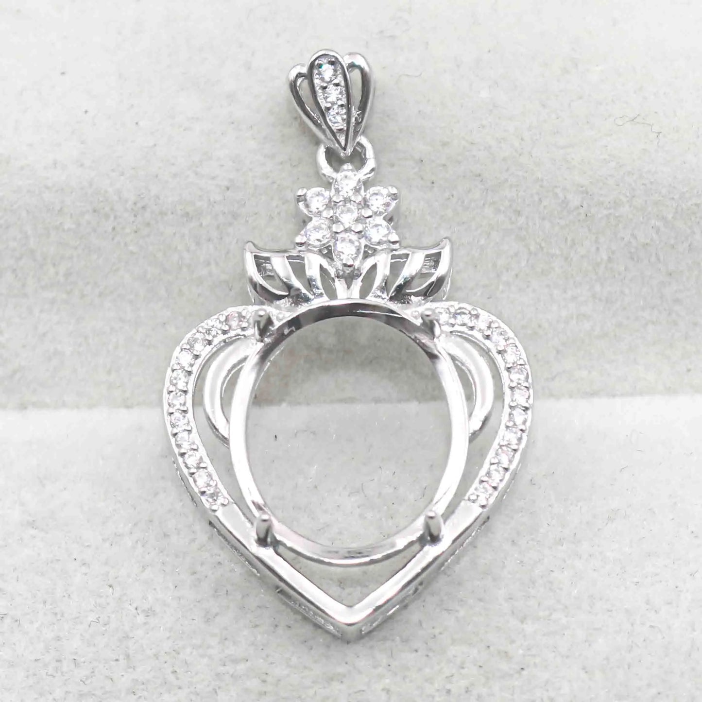 Sterling Silver 12*14mm Semi Mount Pendant Empty Frame Blank Support Setting S925 Base Holder Without Center Stone for DIY In