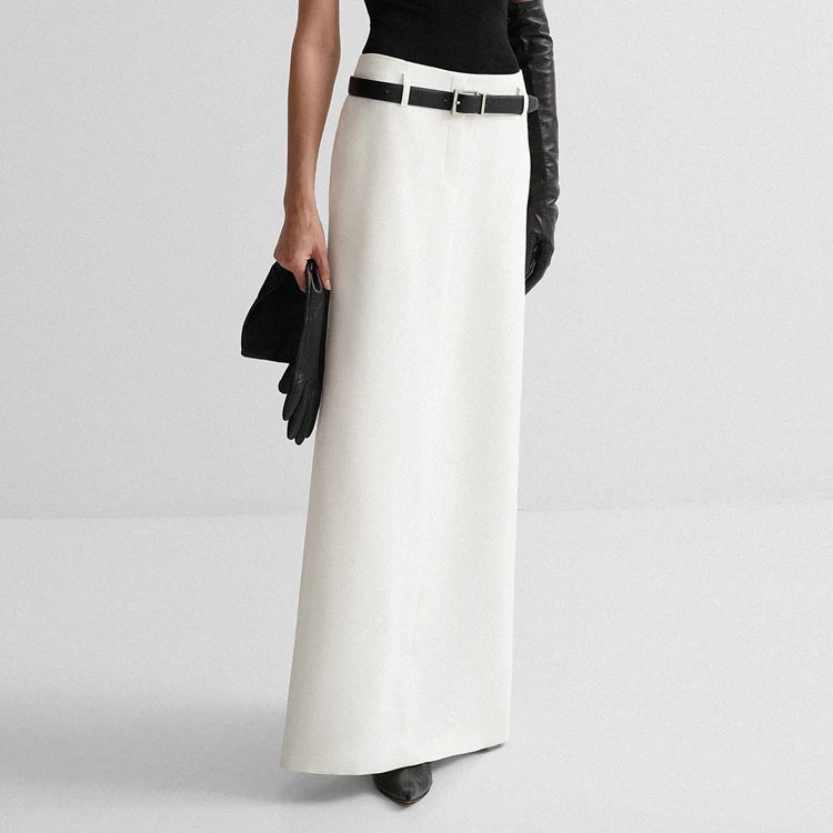 Fashion Urban Clothing Elegant Office Wear Straight Maxi Solid White Ladies Women's Skirts Long Skirt Jupe for Women With Sli