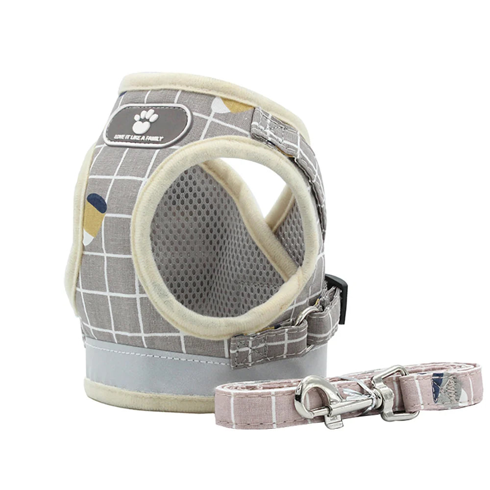 Luxury Plaid Cute Pet Dog Cat Harness With Leash Multi-colors Adjustable Reflective Strong Pet Harness Vest Set