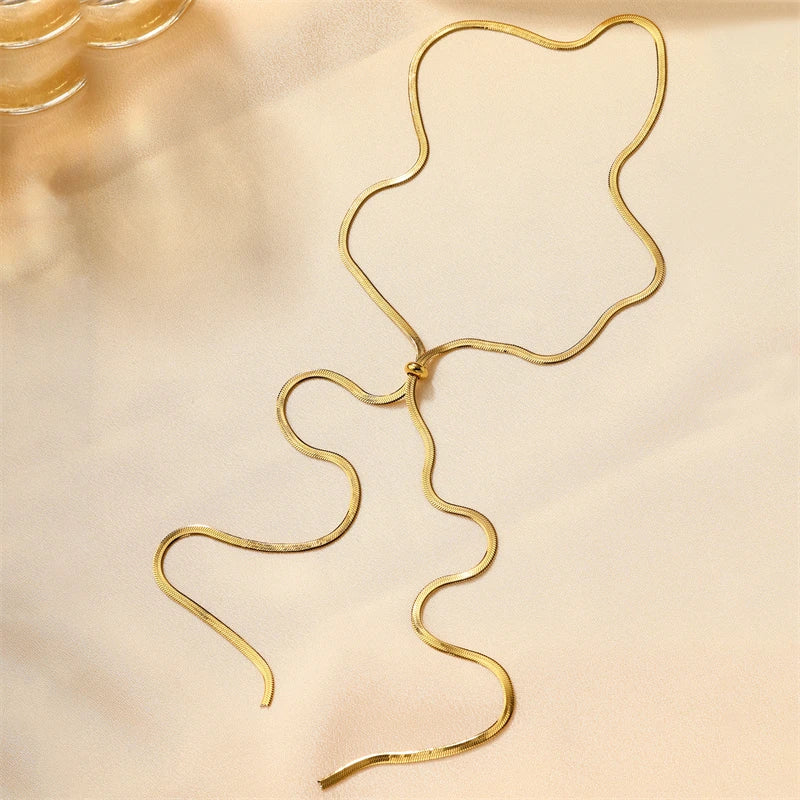 Vintage Jewelry Stainless Steel Necklace Double Chains Adjustable Drawable Necklace for Women Gold 18K