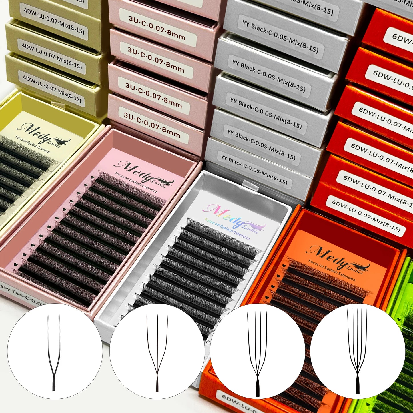 Medylash New3D4D5D U YY Lashes U-Shape Fasion Lash Custom Cruel Label False Eyelashes 2d Lash Extension YY UU