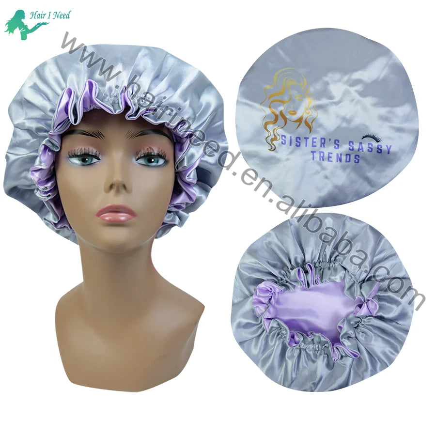 Hot Selling Custom Logo Soft Satin Bonnet Silk Sleeping Cap Double Sided Bonnet