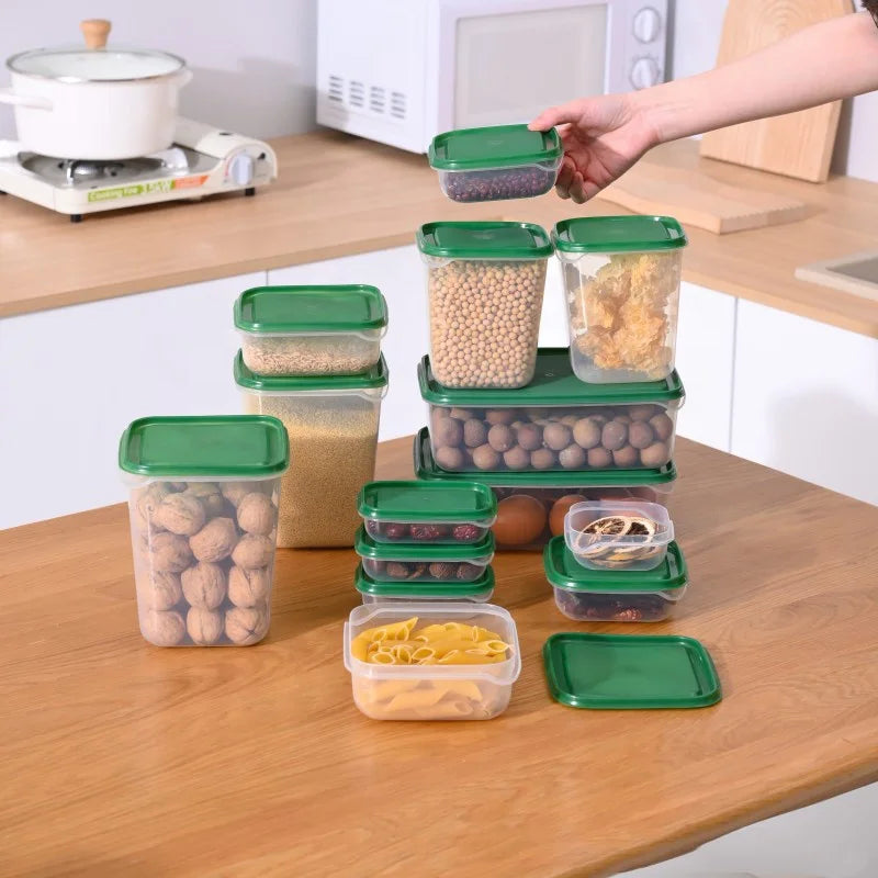 17pcs/Set Plastic Transparent Fruit Storage Box With Lid Sealed Refrigerator Storage Box Can Be Microwave Oven Preservation B